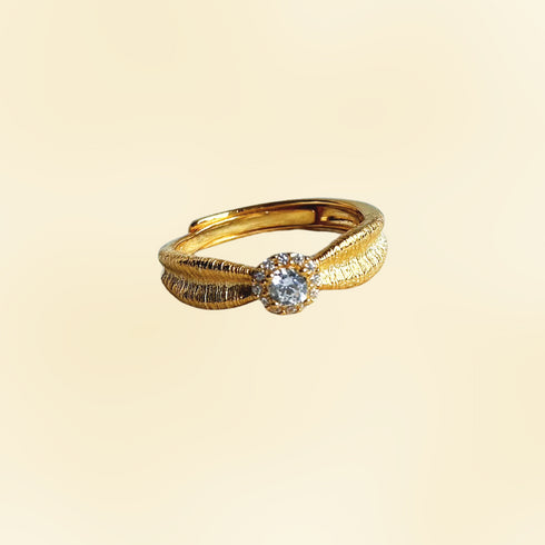 Gold Matt Sunflower Zirconia Ring – Elegant & Trendy